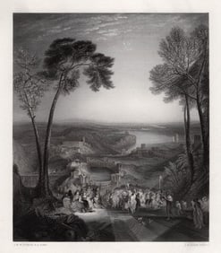FRAMED 1800s William Turner Engraving The Festival of Poseidon SIGNED