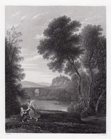 Claude Lorrain Hagar and the Angel engraving signed