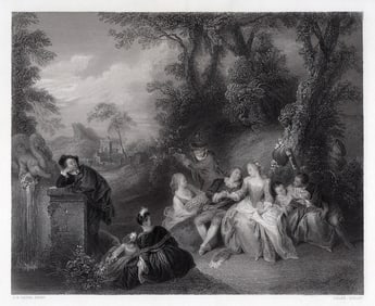 1800s Jean Baptiste Pater A fete Champetre SIGNED Framed