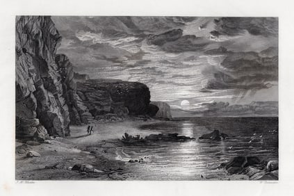 John MACWHIRTER SIGNED 1800s Engraving Sir Arthur & Miss Wardour Framed
