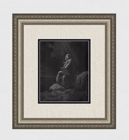 1800s GUSTAVE DORE SIGNED Wood Engraving John's Vision on Patmos FRAMED