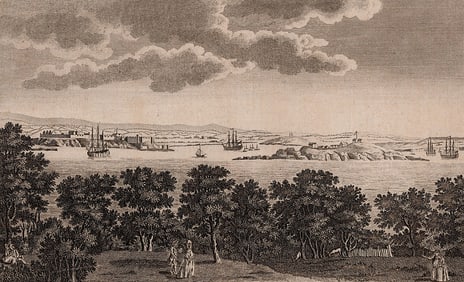 John Cooke 1800s Engraving View of Plymouth Fort & St Nicholas Island FRAMED