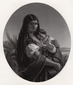 1800s John Philip Engraving A Spanish Gipsy Mother Framed Signed