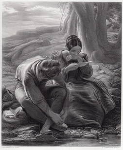 William Mulready 1876 engraving The Sonnet signed: William Mulready. (Irish, 1786-1863). The Sonnet. Antique Steel Engraving on wove paper after the original oil on panel by Master Engraver James Charles Armytage (English, 1802 or c. 1820 - 1897). 187