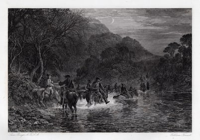 SIGNED 1800s SAMUEL BOUGH Engraving Rob Roy Escapes Framed