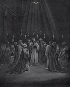 1800s Gustave DORE Biblical Woodcut "Descent Of The Spirit" FRAMED Signed