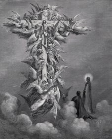 Gustave Dore 1800s Divine Comedy Wood Engraving "The Cross" Signed Framed