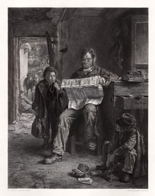 1800s Erskine Nicol Antique Engraving PATIENTLY WAITING Signed Framed