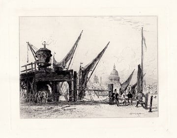 1887 Alfred Debaines Saint Paul's from the Bankside etching signed