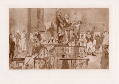 Alfred Edward Chalon 1884 drawing Artists at the British Institution signed