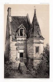 1800s V. Petit Original Lithograph Chateau De Gisy Les Nobles SIGNED Framed