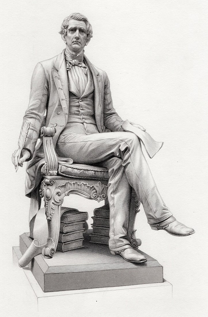 RANDOLPH ROGERS 1800s Antique Engraving Historic W.H Seward Framed: Randolph Rogers (American, 1825 – 1892). W.H. Seward. Antique engraving on wove paper after the original by master engraver William Callis Roffe (British, 1817-1902). Signed in the plate. Year: 1877