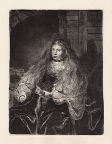 REMBRANDT 1800s Etching B340 The Great Jewish Bride FRAMED