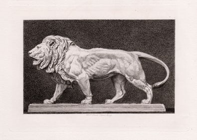 Antoine-Louis Barye 1880 etching Lion Walking signed
