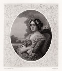 Jeanne-Mathilde Herbelin 1800s Lithograph Seated Young Lady Framed