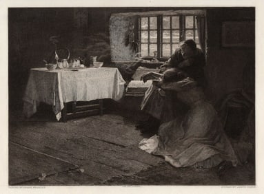 Frank Bramley Antique 1800s Etching A Hopeless Dawn Framed Signed COA