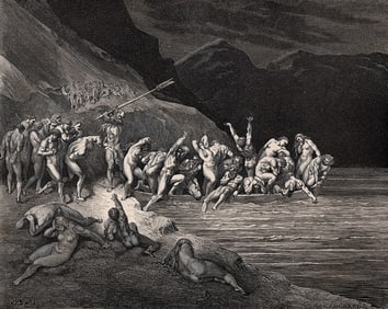 Gustave Dore Charon - Adams Brood (Dante's Divine Comedy Enferno) c. 1880 Wood Engraving