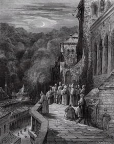 Gustave DORE SIGNED 1800s Woodcut Rinaldo Hears of Adventure FRAMED