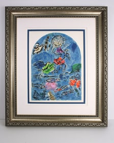 1962 Marc Chagall Color Lithograph Jerusalem Windows "Reuben" Sorlier Framed