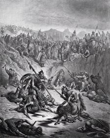 Gustave Dore 1800s Biblical Woodcut "Battle of Gibeon" FRAMED Signed