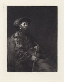 1800s REMBRANDT Antique Etching "Portrait of a Jew Merchant" Framed Signed