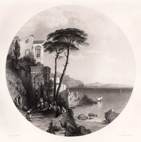 George Edwards HERING 1800s Engraving Amalfi Gulf of Salerno SIGNED Framed