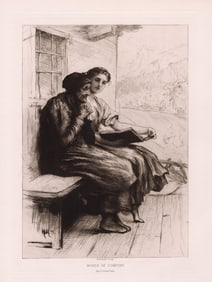 Sir Hubert von Herkomer 1879 etching Words of Comfort signed