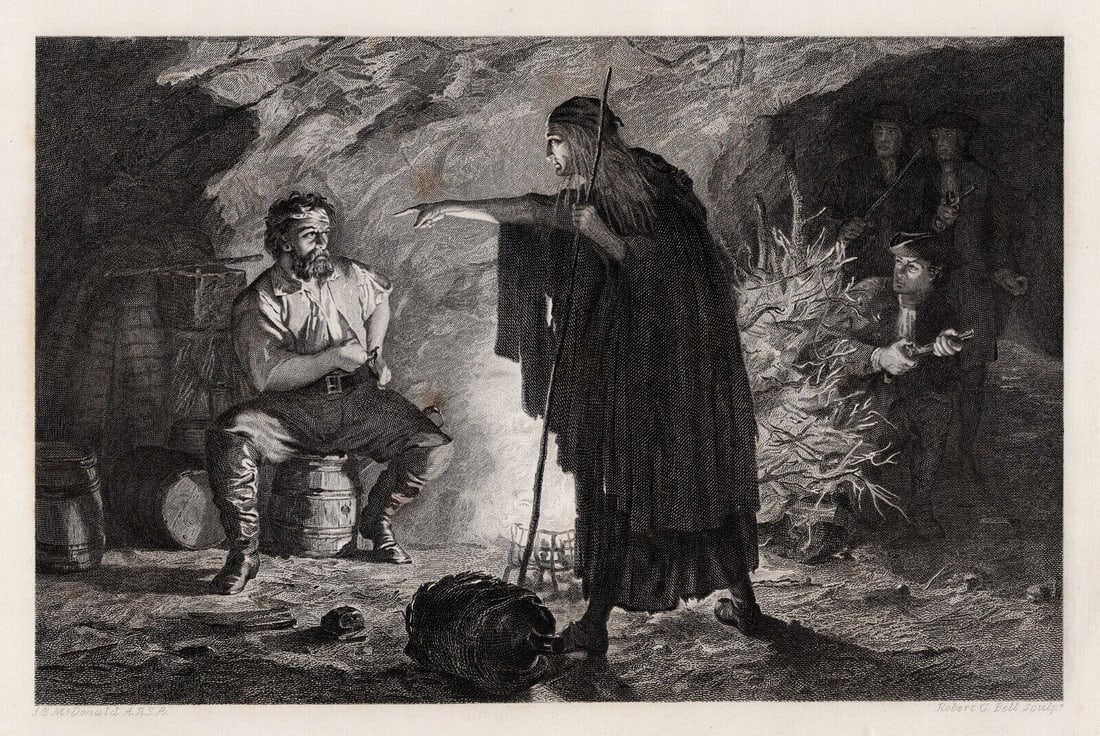 John Blake Macdonald Engraving Capture of Dirk Hatteraick's Signed Framed: John Blake MacDonald (Scottish, 1829- 1901). The Capture of Dirk Hatteraick's. Antique engraving on wove paper by master engraver Robert Charles Bell (British, 1806-1872). Signed in the plate. Year: 1