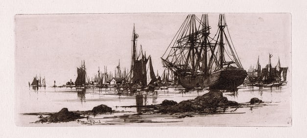 1882 Stephen Parrish In Port etching signed