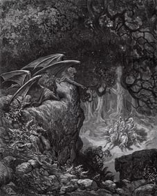 GUSTAVE DORE 1800s Woodcut Discord and Pridefulness SIGNED FRAMED