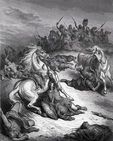 GUSTAVE DORE 180Os Religious Woodcut THE DEATH OF SAUL Framed Signed