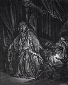 FRAMED 1800s Gustave DORE Religious Woodcut Judith & Holofernes SIGNED
