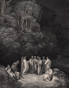 Gustave Dore Limbo The Bright School Gathering Divine Comedy c. 1880 Woodcut