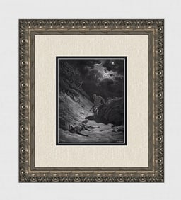 FRAMED 1800s Gustave Dore Religious Woodcut Cain Murders Abel SIGNED