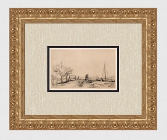 1800s REMBRANDT B208 Etching Six's Bridge Durand SIGNED Framed