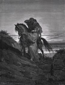 Religious 1800s GUSTAVE DORE SIGNED Woodcut THE GOOD SAMARITAN Framed