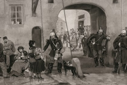 1800s Marius Roy Antique Print Soldiers feeding the Poor SIGNED Framed