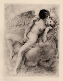 Paul-Emile BECAT ORIGINAL 1947 Lithograph Cupid & Psyche Framed Limited