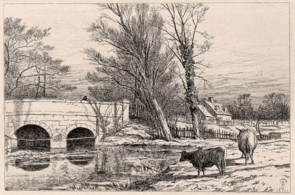 Richard Samuel Chattock Bridge on the River Blythe 1871 Etching Signed