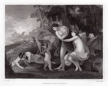 1834 Nicolas Poussin Cephalus and Aurora engraving signed