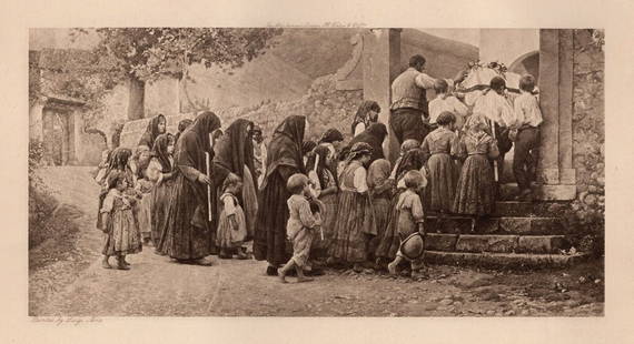 LUIGI NONO Antique Print The Childs Funeral FRAMED SIGNED: Luigi Nono (Italian, 1850 – 1918). Their Playmates Funeral. Antique Heliogravure on wove paper after the original by a Master Engraver. Year: 1901. Signed in the plate, lower left. Image Size 5 1/4