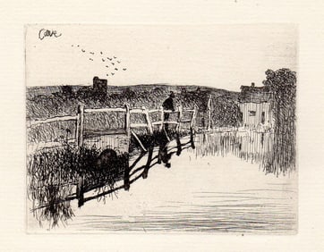 Robert Haynes 1873 etching A Suffolk Village signed