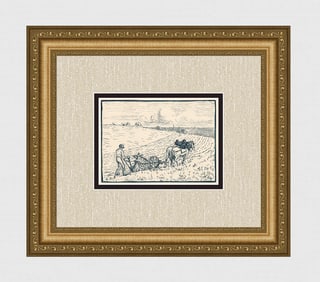 Lucien Pissarro 1908 Woodcut Ploughing Framed limited Edition