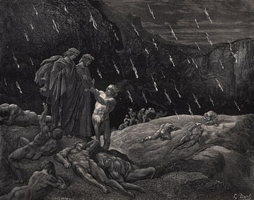 Gustave Dore Brunetto Latini (Dante's Divine Comedy Enferno) c. 1880 Wood Engraving