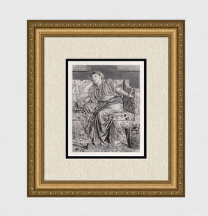 Albert Joseph Moore 1800s Antique Etching "Pansies" Gallery Framed: Albert Joseph Moore (English, 1841-1893). Pansies. Antique etching on wove paper after the original by a Master Etcher. Year: 1881. Image size 7 x 9 inches. Framed dimensions: Approximately 16 x 18 in