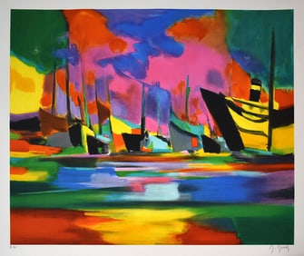 Marcel Mouly Hand signed Lithograph Navires A Quai Printers Proof