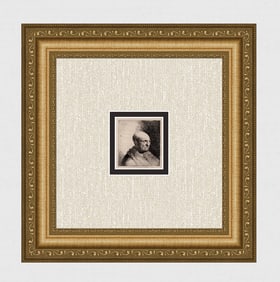 REMBRANDT 1800s Etching B324 A Bald Man in a Fur Cloak Signed DURAND