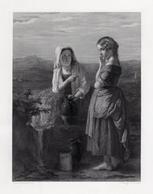 SIGNED 1800s Hugh Cameron Antique Engraving Collecting the Water FRAMED