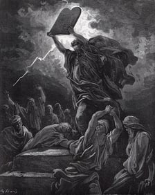 Gustave Dore 1800s Woodcut "Moses Breaks the Tablets" FRAMED Signed