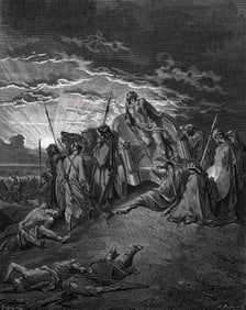 GUSTAVE DORE 1800s Religious Wood Engraving The Death of Ahab Signed FRAMED